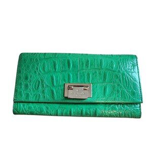 Kate Spade Light Green Croc Leather Wallet Clutch
